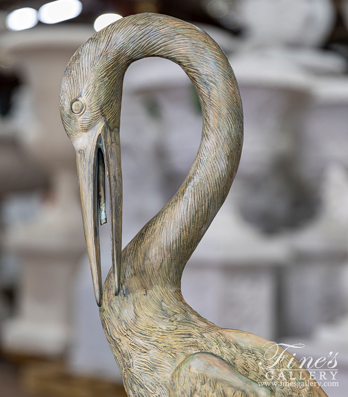 Bronze Fountains  - Patina Bronze Heron Fountain Pair - BF-912